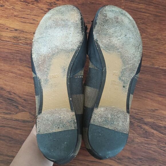 Fendi Womens Black Brown Chic Feminine Leather Classic Ballet Flats Size 38 - Picture 7 of 9